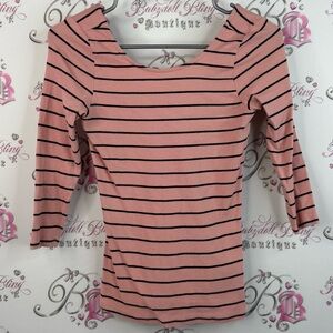 RW&CO. Shirt stripes stretchy swoop neck Pink and Black Striped Long Sleeve Top